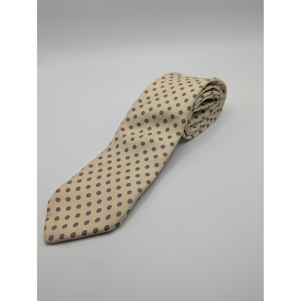 Chaps Ralph Lauren Mens Silk Tie Yellow Geometric Medallion Classic USA Made
